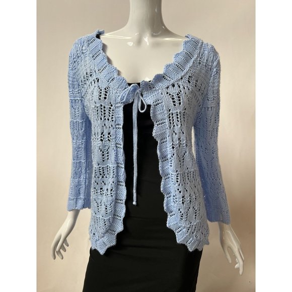 White Stag Knit Sweater Size 10 Love You Blue Acrylic Open Weave - Picture 13 of 16